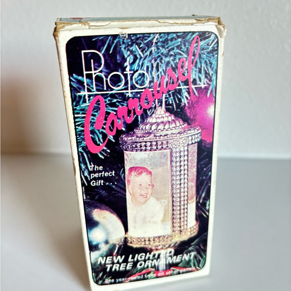 Photo Carousel Lighted Tree Ornament - Pink & Silver Packaging